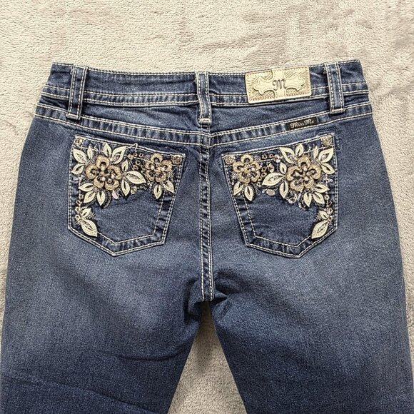 Miss Me Capri Jeans Womens 30 Blue Embroidered Floral Sequin Pockets M3315P - Picture 3 of 11